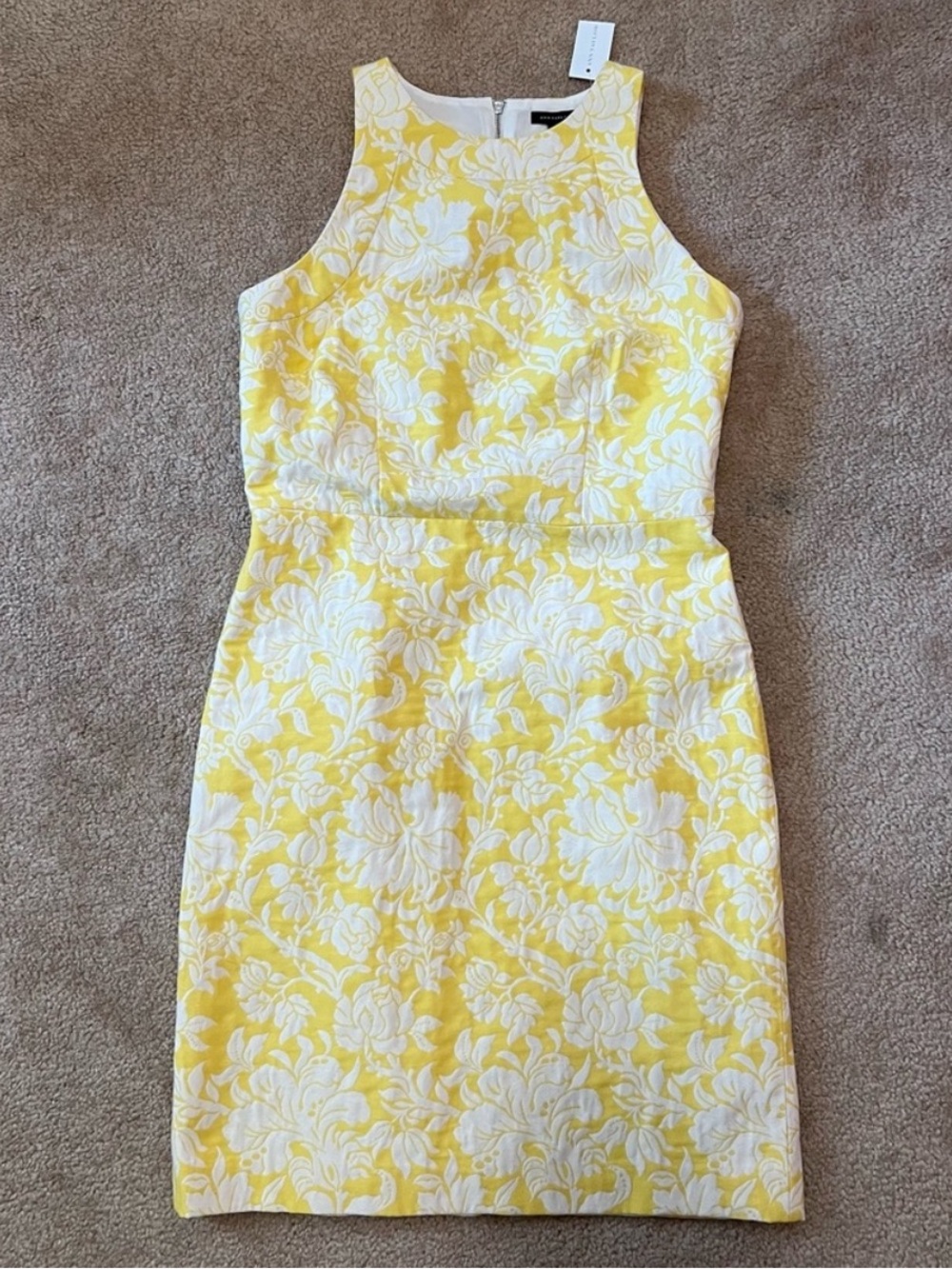 NWT Ann Taylor Yellow and White Floral Jacquard Dress, Size 4